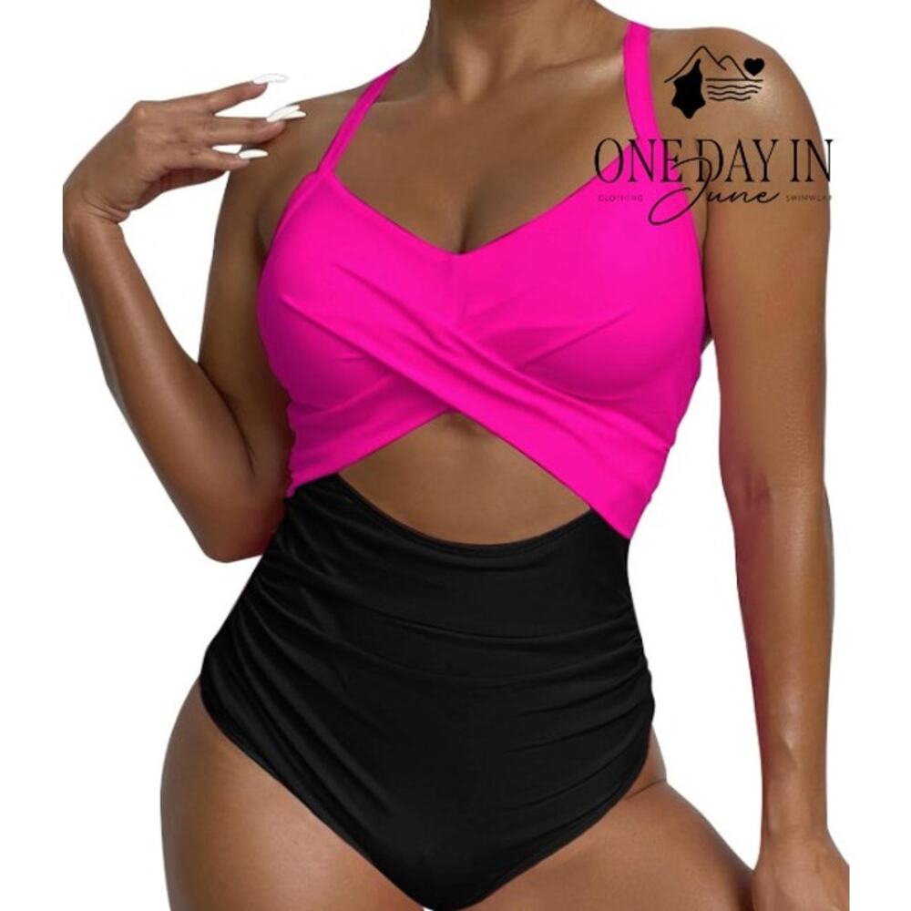 Blooming Jelly Cross Front Cut Out Tie Back One Piece Swimsuit Size XL